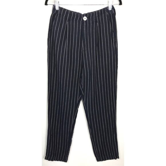 Alex Mill Womens Pleated Boy Pants Blue Tan Stripe 100% Linen Lightweight Airy - Picture 1 of 9